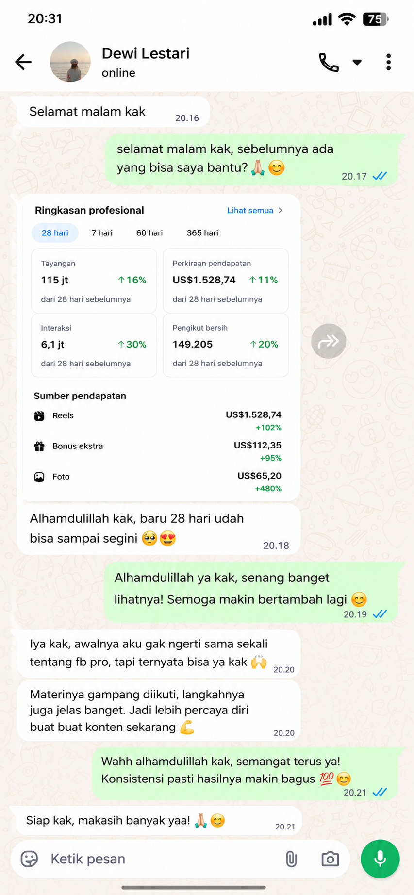 Bukti Penghasilan Nadia Putri M