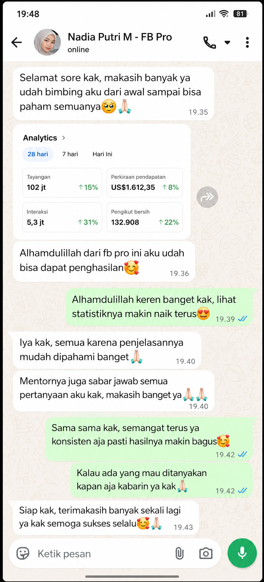 Testimoni FB Pro Nadia Putri