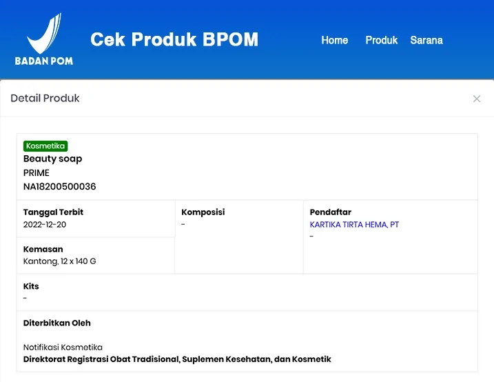 Sertifikat atau Bukti Pengecekan BPOM Resmi